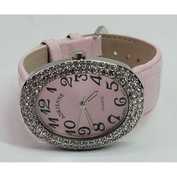 Adrienne Quartz ADR057 Womens Watch Pink Band Diamond Jewel Trim New Battery - Picture 1 of 13